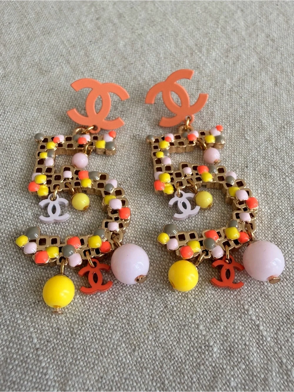 CHANEL CC Logo Colorful Charm Statement Earrings
